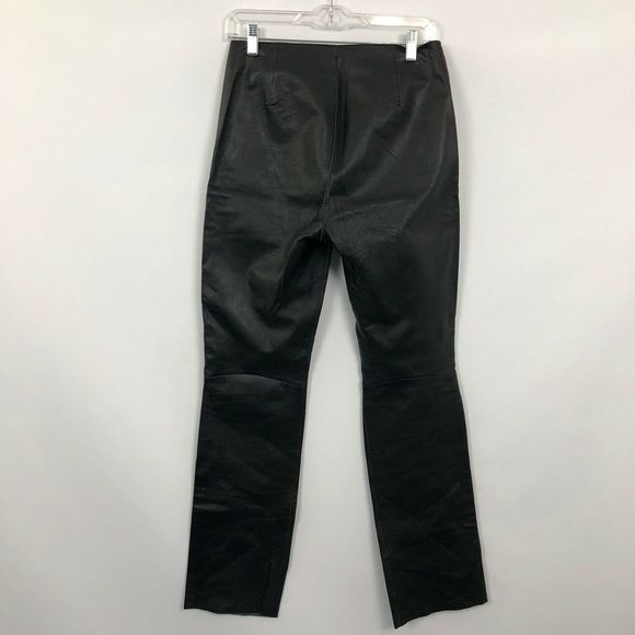 2000s Y2K VTG DKNY 100% Leather Boot Cut Pants Black - Picture 5 of 6